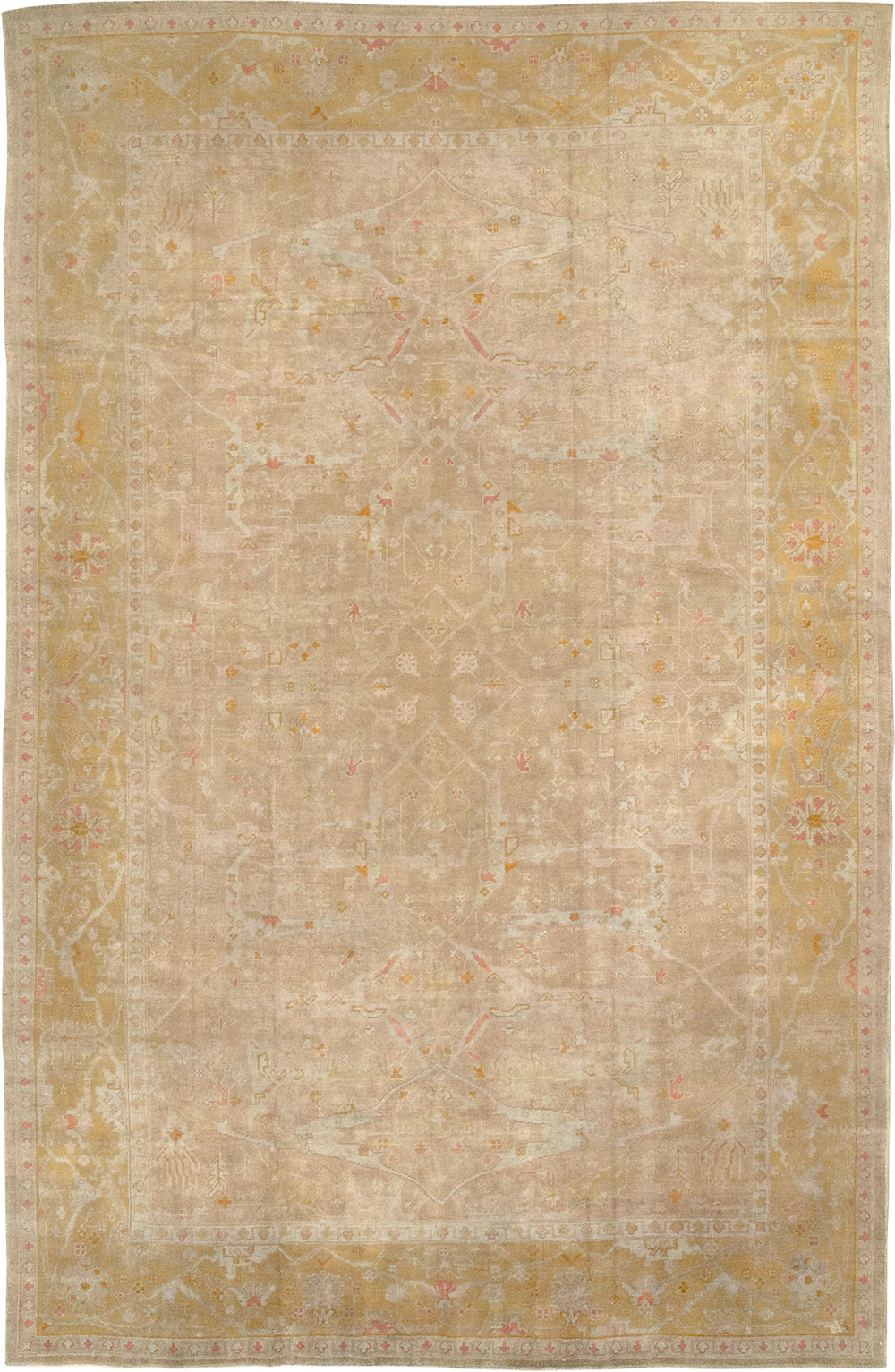 Antique Turkish Oushak Room Size Carpet, No.14933 - Staging