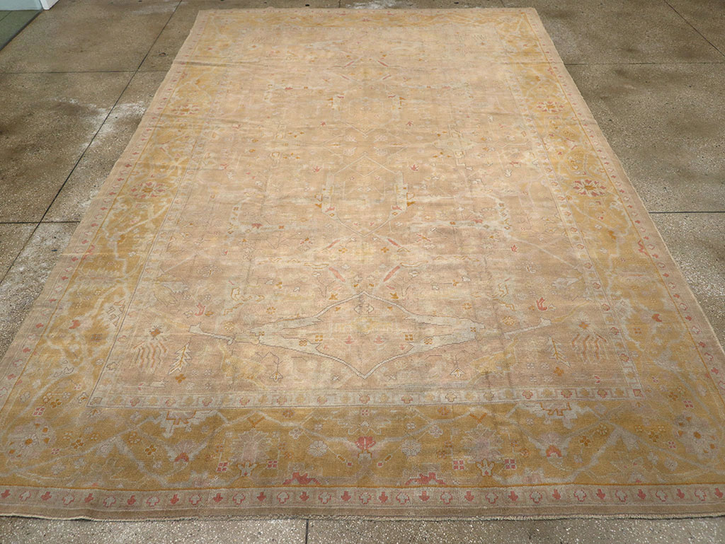 Antique Turkish Oushak Room Size Carpet, No.14933 - Staging