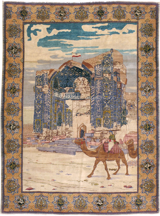 Vintage Persian Tabriz Pictorial Rug, No.15071 - Staging