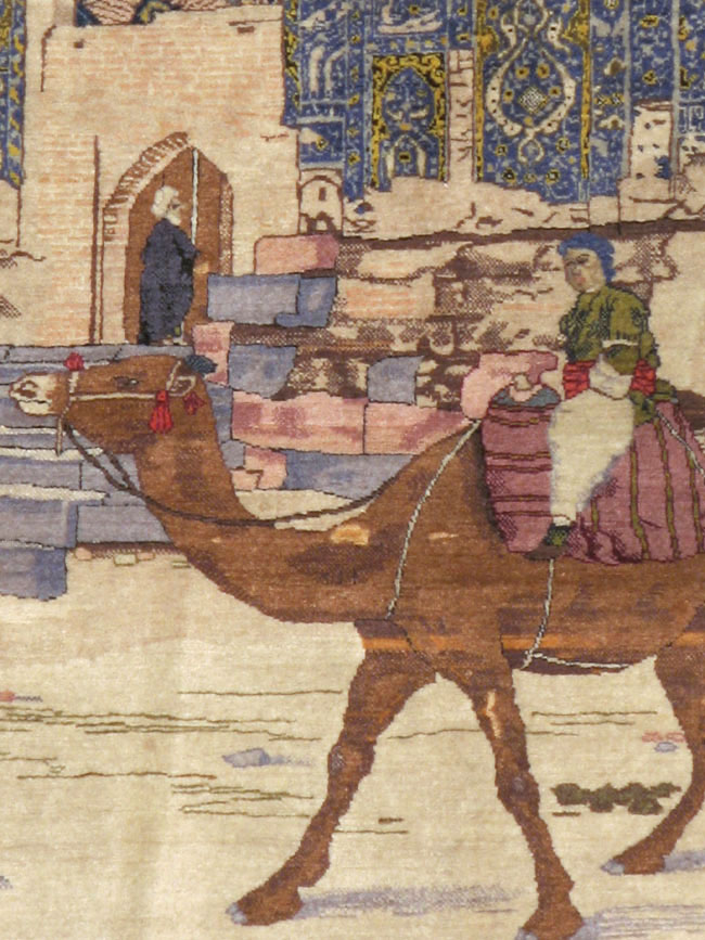 Vintage Persian Tabriz Pictorial Rug, No.15071 - Staging