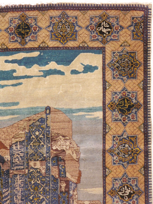Vintage Persian Tabriz Pictorial Rug, No.15071 - Staging