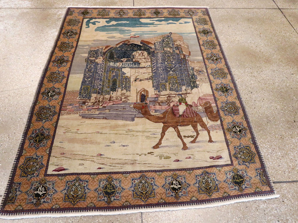 Vintage Persian Tabriz Pictorial Rug, No.15071 - Staging