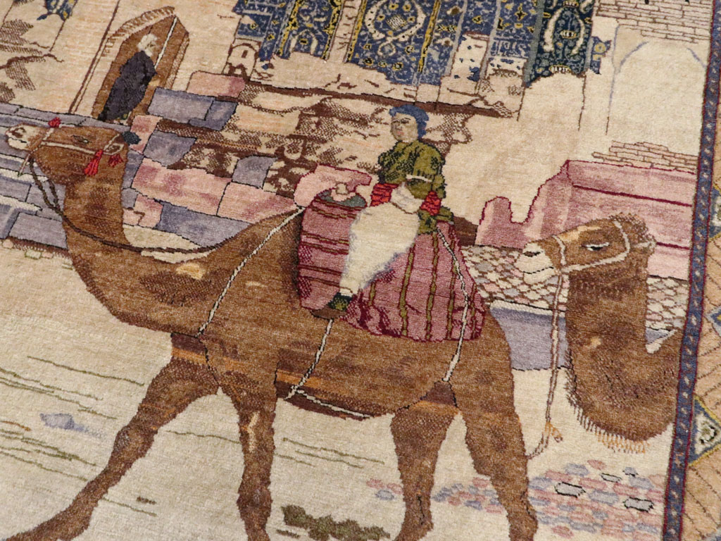 Vintage Persian Tabriz Pictorial Rug, No.15071 - Staging