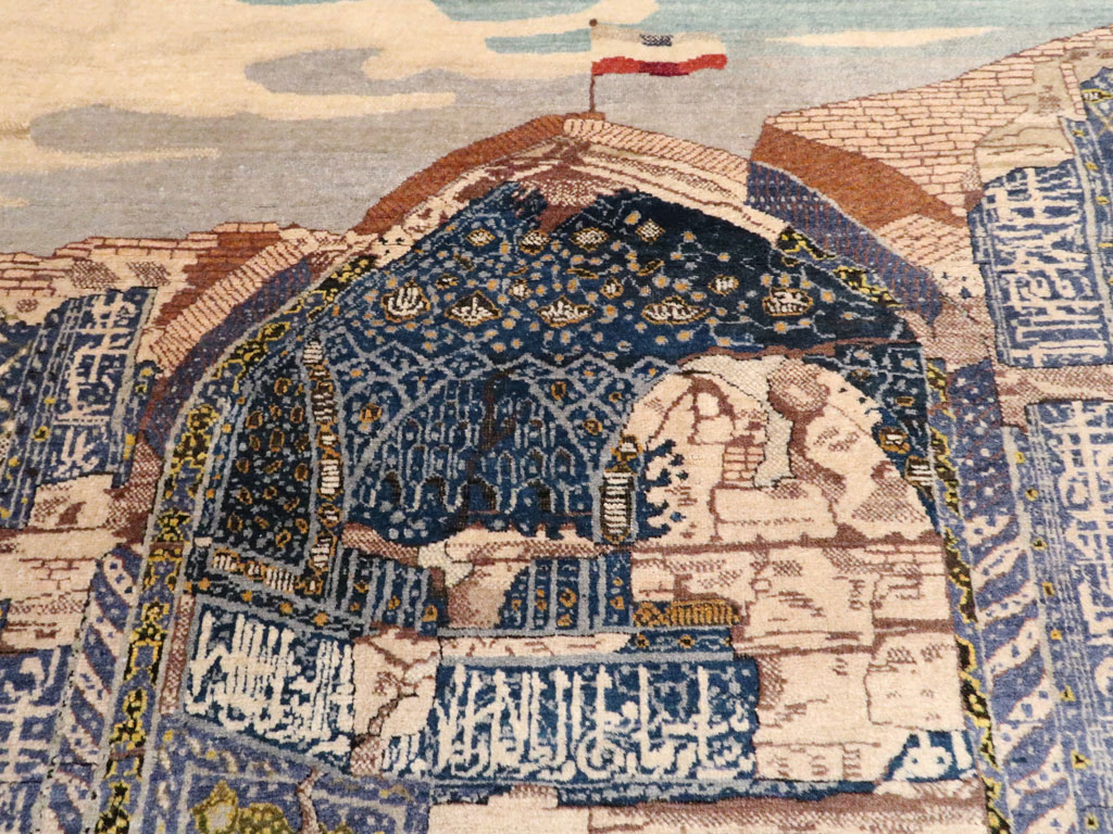 Vintage Persian Tabriz Pictorial Rug, No.15071 - Staging