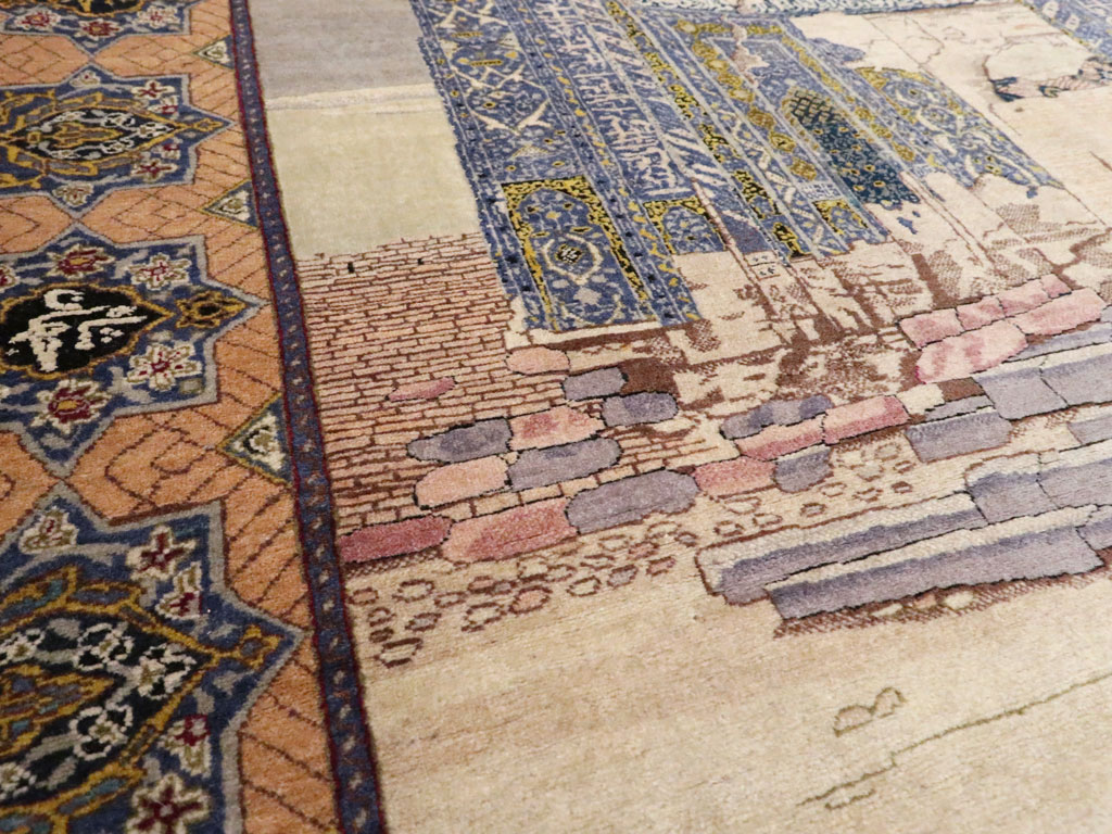 Vintage Persian Tabriz Pictorial Rug, No.15071 - Staging