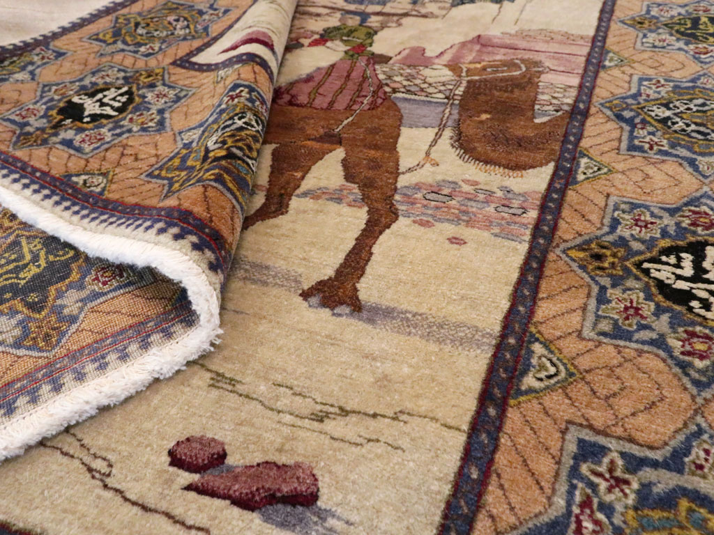 Vintage Persian Tabriz Pictorial Rug, No.15071 - Staging