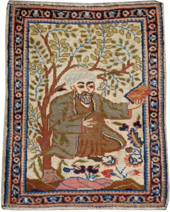 Vintage Persian Tabriz Pictorial Rug, No.15218 - Staging