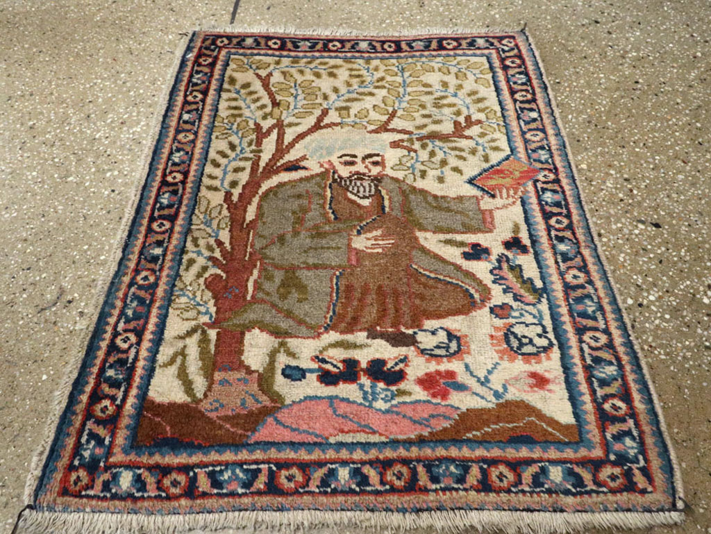 Vintage Persian Tabriz Pictorial Rug, No.15218 - Staging