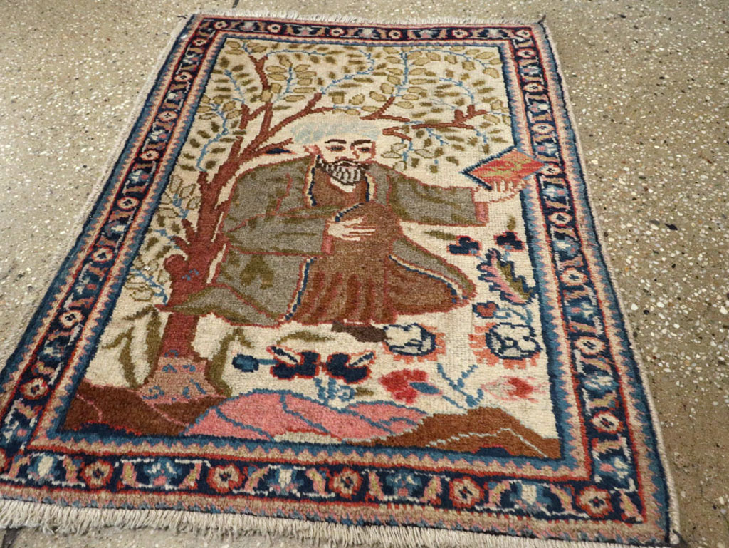 Vintage Persian Tabriz Pictorial Rug, No.15218 - Staging