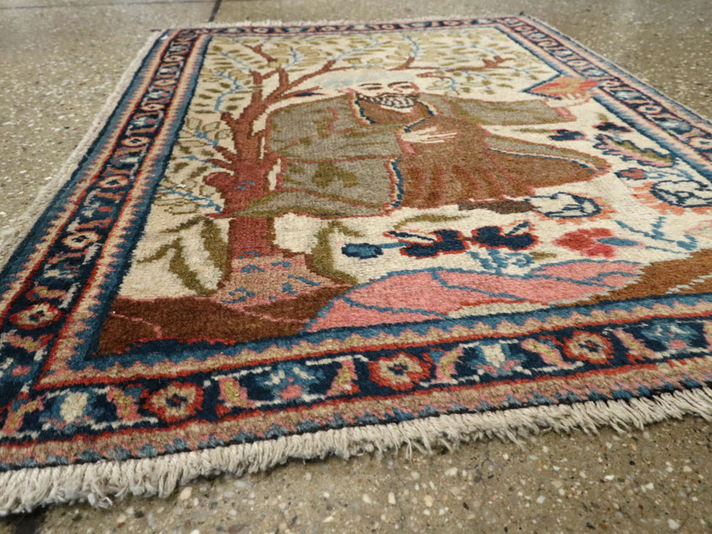 Vintage Persian Tabriz Pictorial Rug, No.15218 - Staging