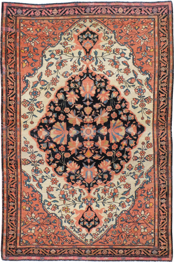 Antique Persian Sarouk Farahan Throw Rug, No.15291 - Staging