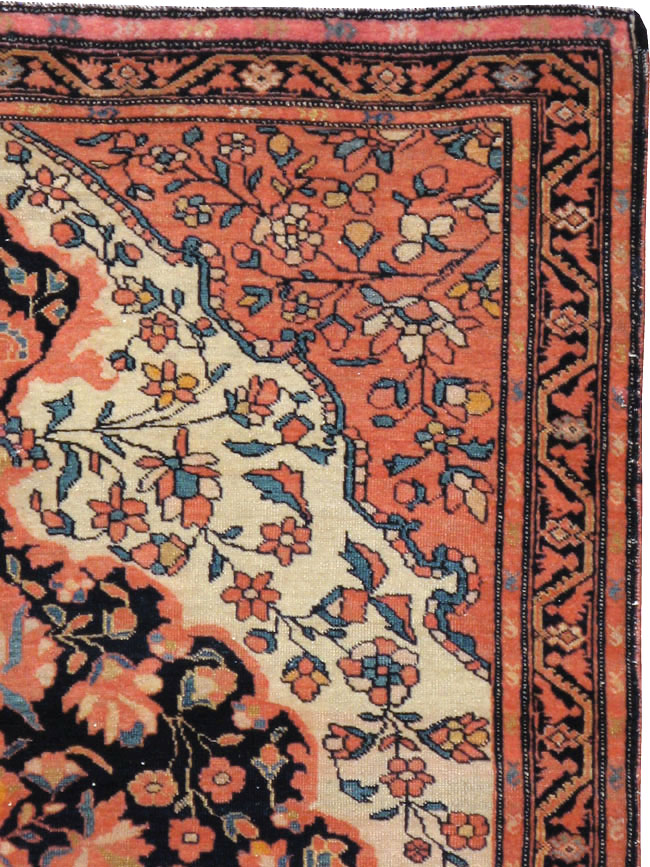 Antique Persian Sarouk Farahan Throw Rug, No.15291 - Staging