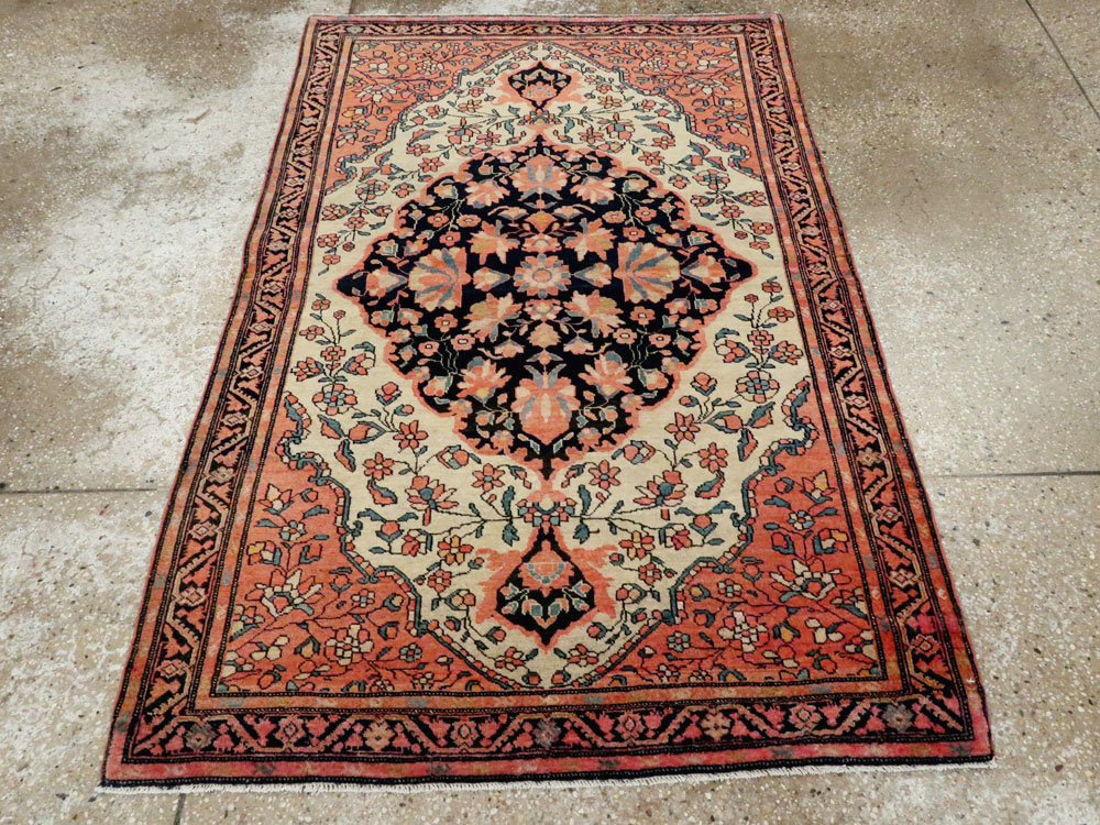 Antique Persian Sarouk Farahan Throw Rug, No.15291 - Staging