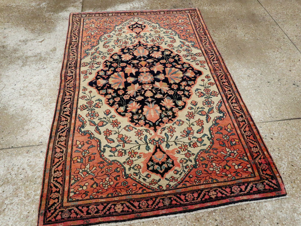 Antique Persian Sarouk Farahan Throw Rug, No.15291 - Staging