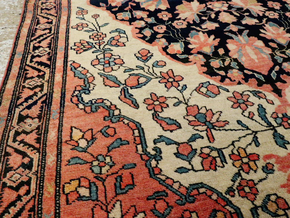 Antique Persian Sarouk Farahan Throw Rug, No.15291 - Staging