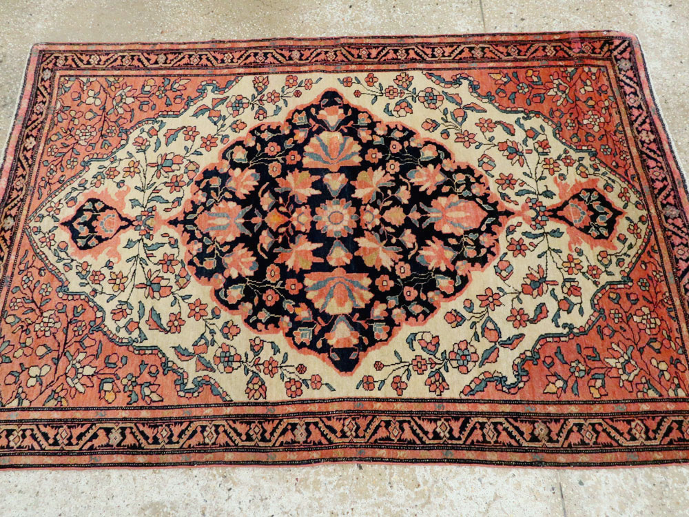 Antique Persian Sarouk Farahan Throw Rug, No.15291 - Staging