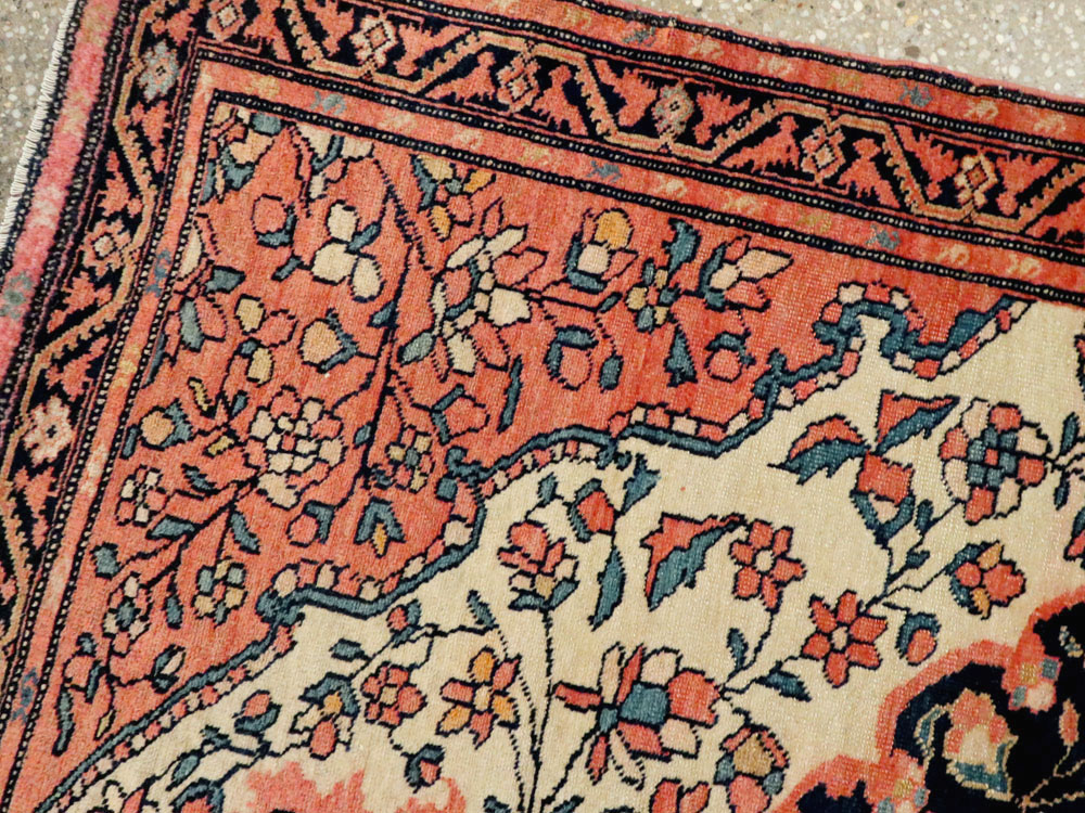 Antique Persian Sarouk Farahan Throw Rug, No.15291 - Staging