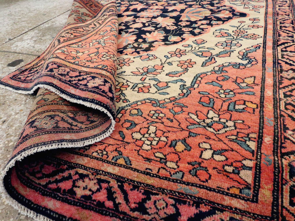 Antique Persian Sarouk Farahan Throw Rug, No.15291 - Staging