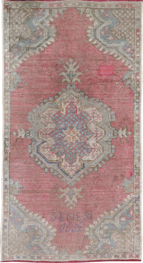 Antique Turkish Oushak Throw Rug, No.15695 - Staging