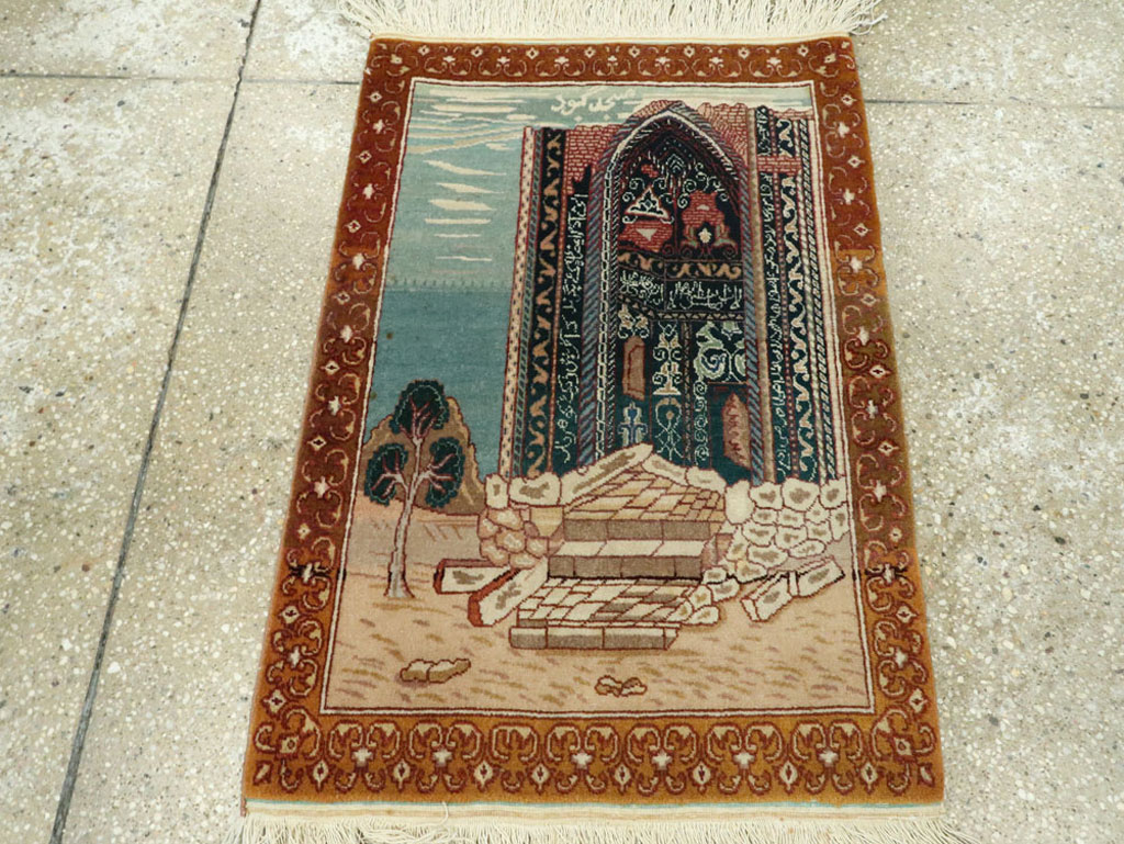 Vintage Persian Tabriz Pictorial Rug, No.15765 - Staging