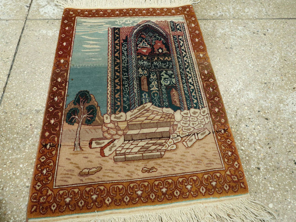 Vintage Persian Tabriz Pictorial Rug, No.15765 - Staging