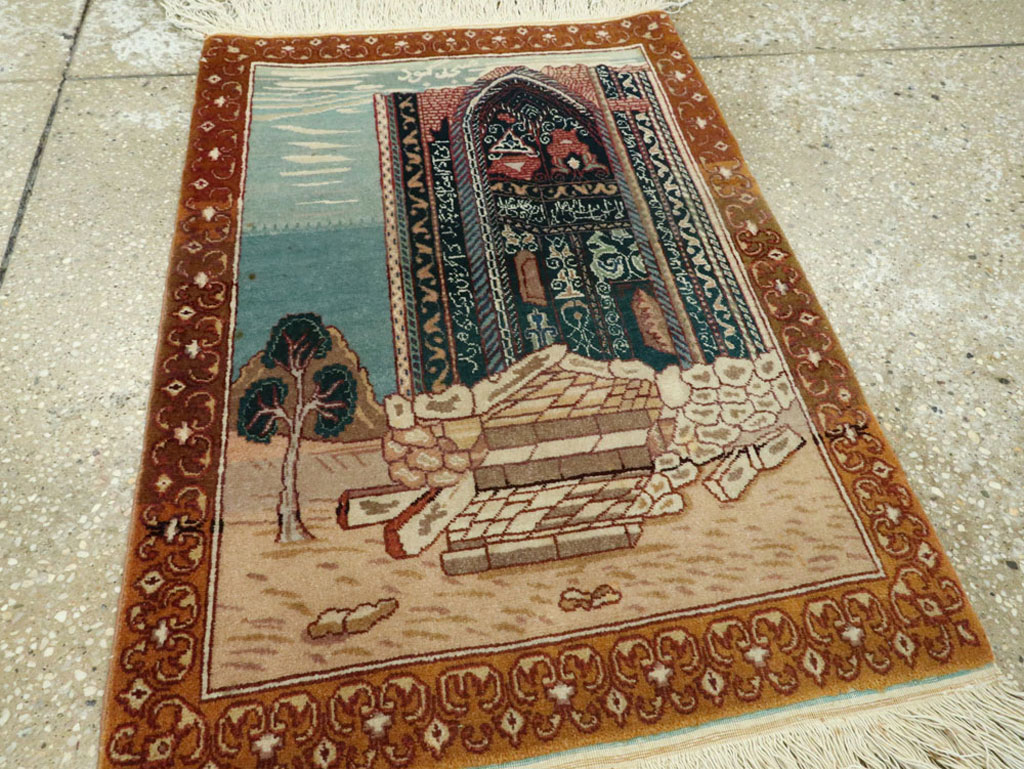 Vintage Persian Tabriz Pictorial Rug, No.15765 - Staging