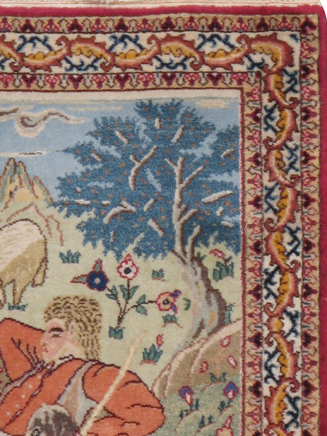 Vintage Persian Tabriz Pictorial Rug, No.16400 - Staging