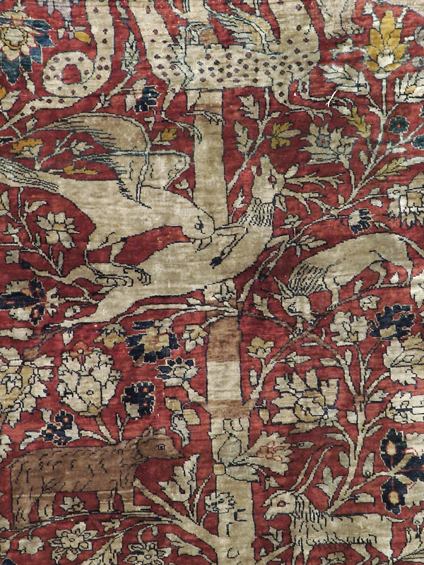 Antique Persian Silk Tabriz Pictorial Accent Rug, No.16402 - Staging