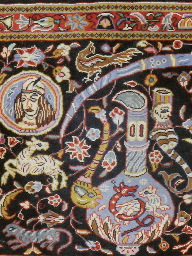 Vintage Persian Quom Pictorial Rug, No.16464 - Staging