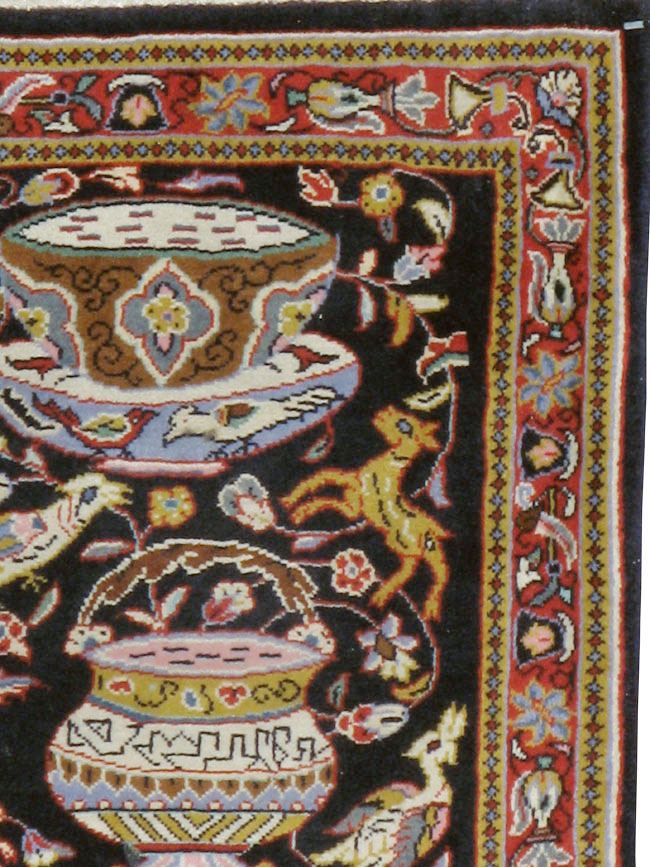 Vintage Persian Quom Pictorial Rug, No.16464 - Staging