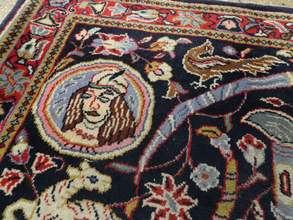 Vintage Persian Quom Pictorial Rug, No.16464 - Staging