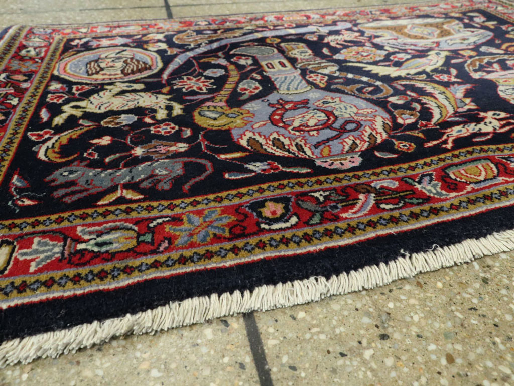 Vintage Persian Quom Pictorial Rug, No.16464 - Staging