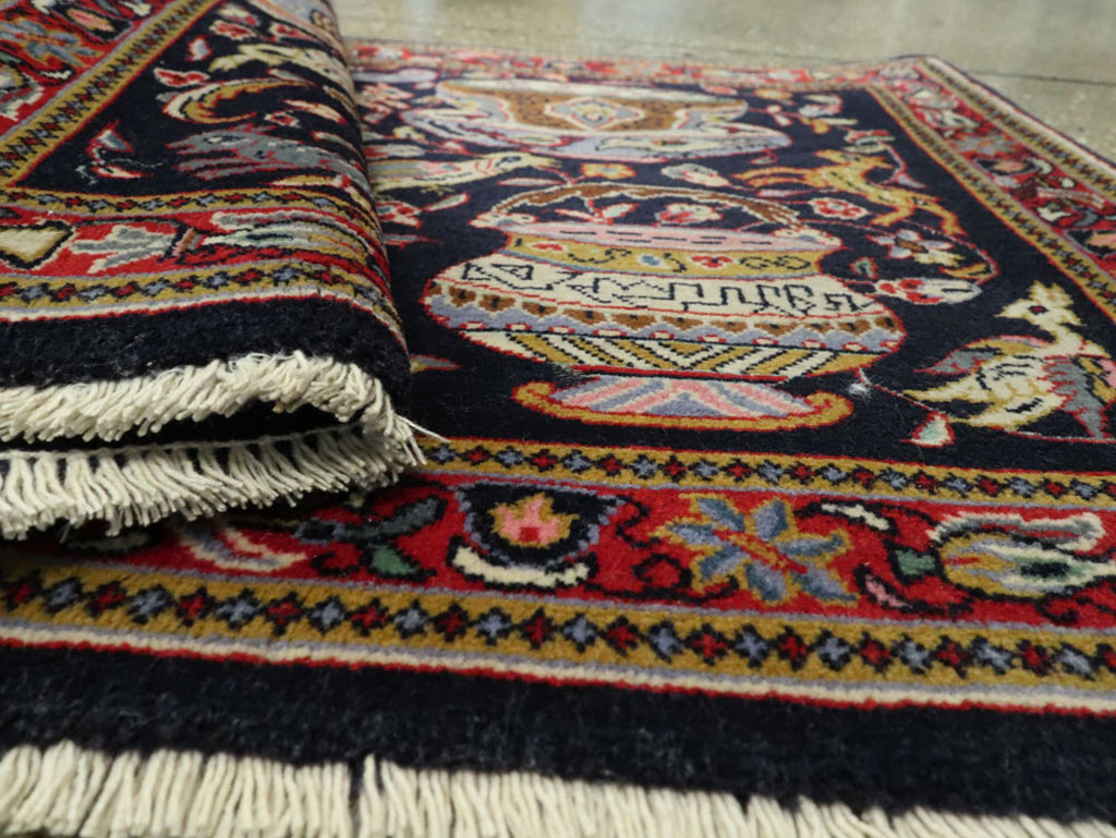 Vintage Persian Quom Pictorial Rug, No.16464 - Staging