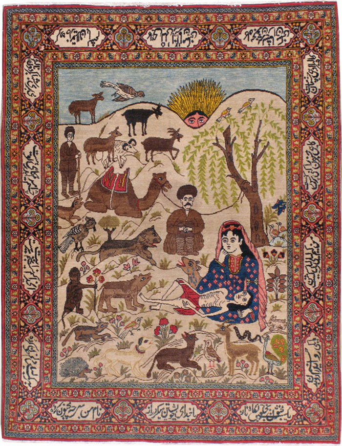 Vintage Persian Tabriz Pictorial Rug, No.16777 - Staging