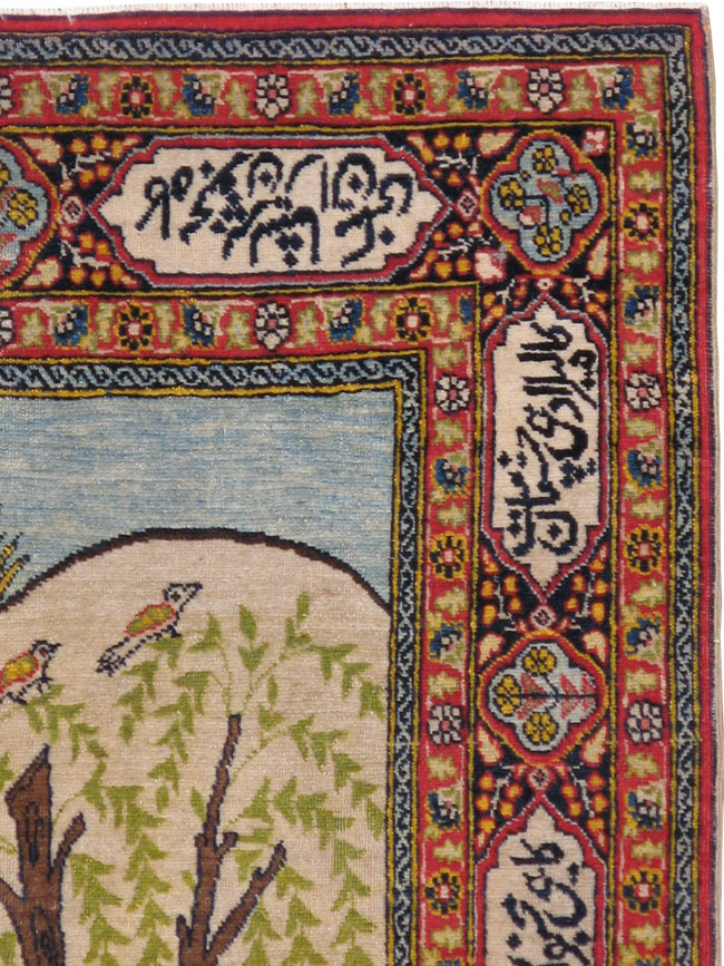 Vintage Persian Tabriz Pictorial Rug, No.16777 - Staging