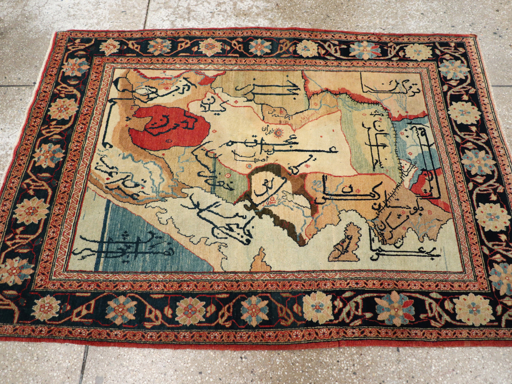 Vintage Persian Tabriz Map Rug, No.16841 - Staging