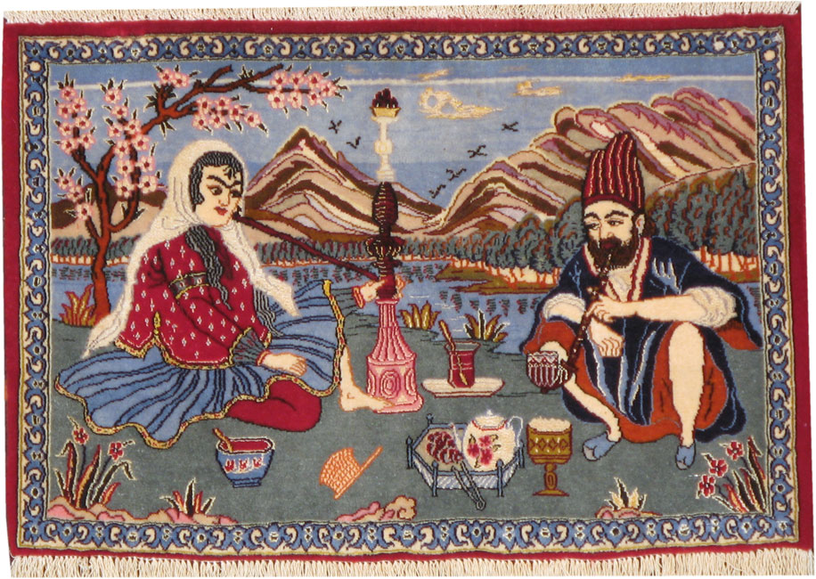 Vintage Persian Isfahan Pictorial Rug, No.16986 - Staging