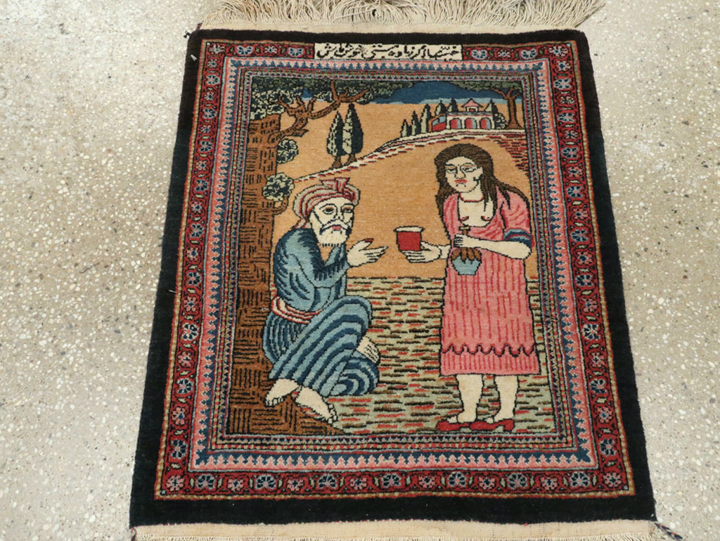 Vintage Persian Mashad Pictorial Rug (Pair: 1 of 2), No.17020 - Staging