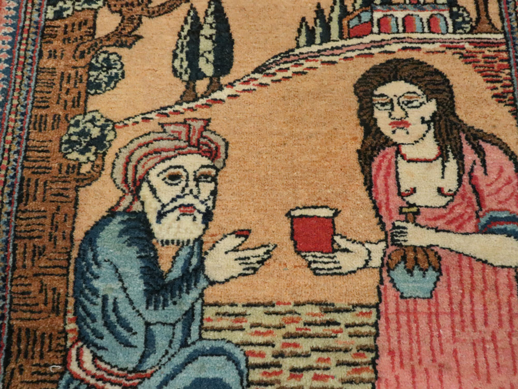 Vintage Persian Mashad Pictorial Rug (Pair: 1 of 2), No.17020 - Staging