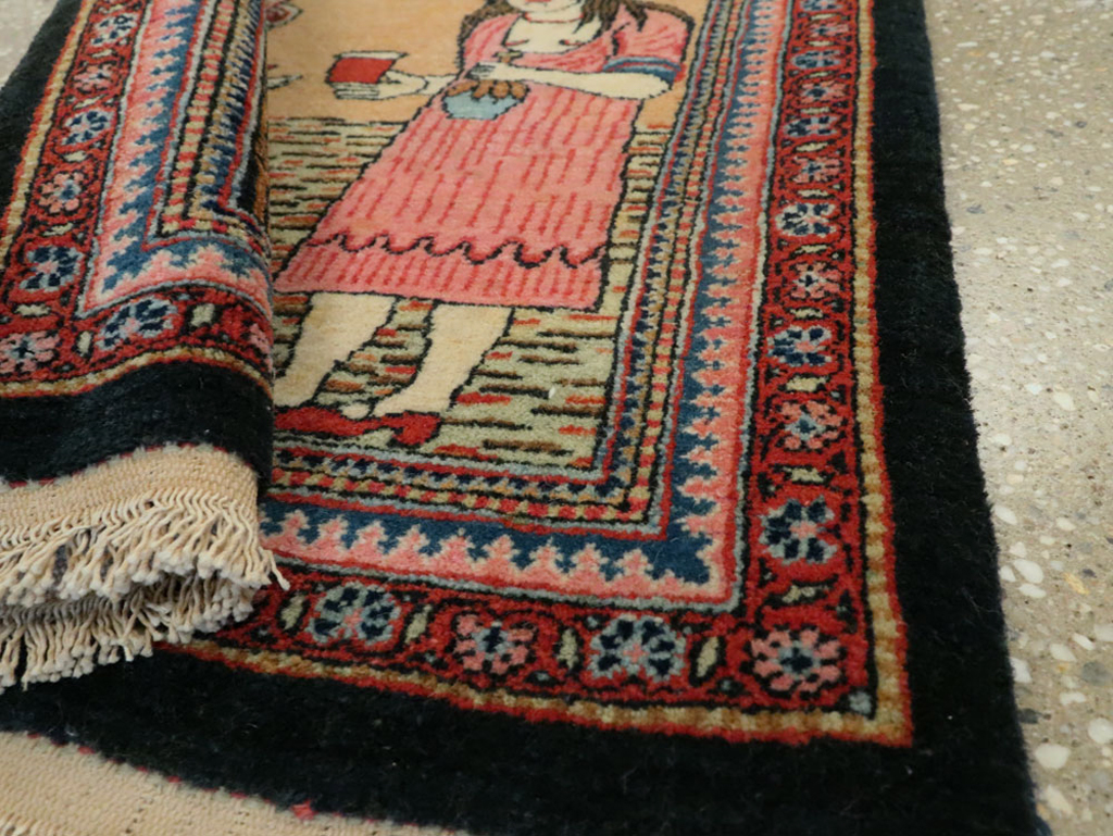 Vintage Persian Mashad Pictorial Rug (Pair: 1 of 2), No.17020 - Staging