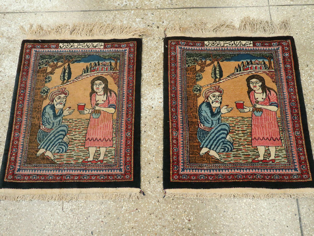 Vintage Persian Mashad Pictorial Rug (Pair: 1 of 2), No.17020 - Staging