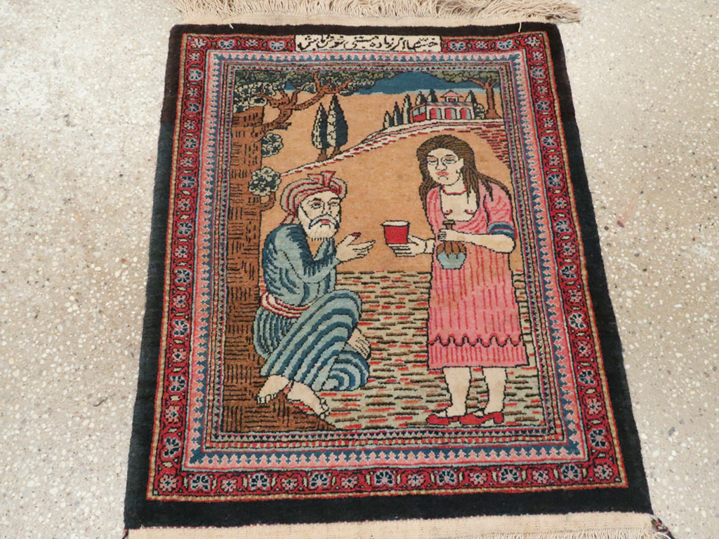 Vintage Persian Mashad Pictorial Rug (Pair: 2 of 2), No.17021 - Staging