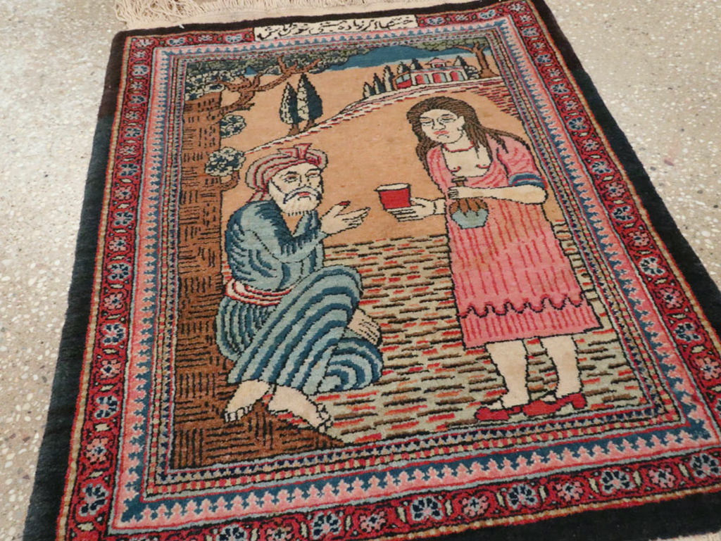 Vintage Persian Mashad Pictorial Rug (Pair: 2 of 2), No.17021 - Staging