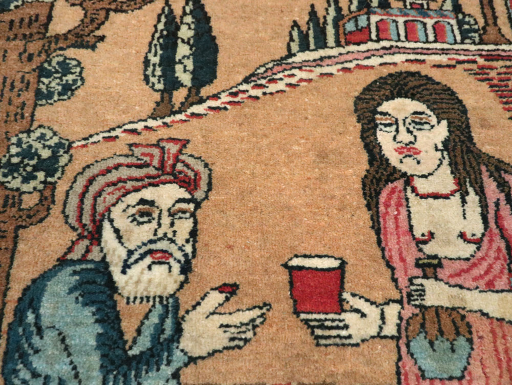 Vintage Persian Mashad Pictorial Rug (Pair: 2 of 2), No.17021 - Staging