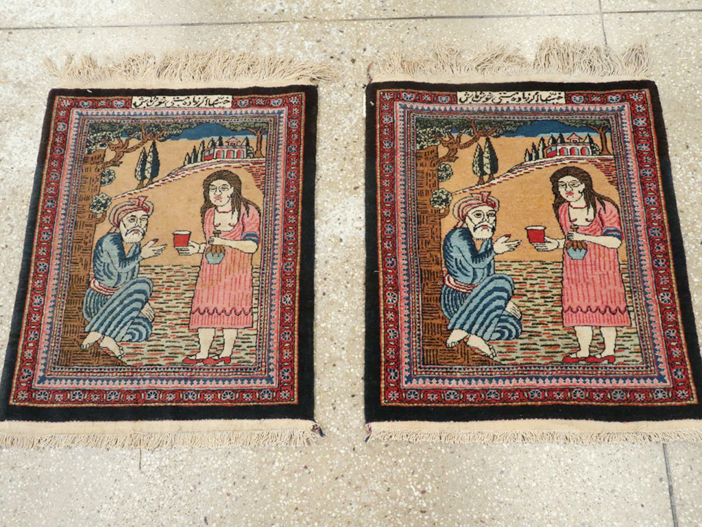 Vintage Persian Mashad Pictorial Rug (Pair: 2 of 2), No.17021 - Staging