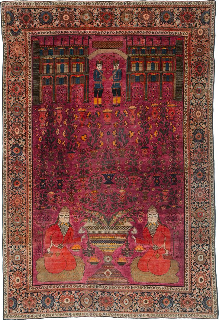 Antique Persian Sarouk Fereghan Pictorial Rug, No.17238 - Staging