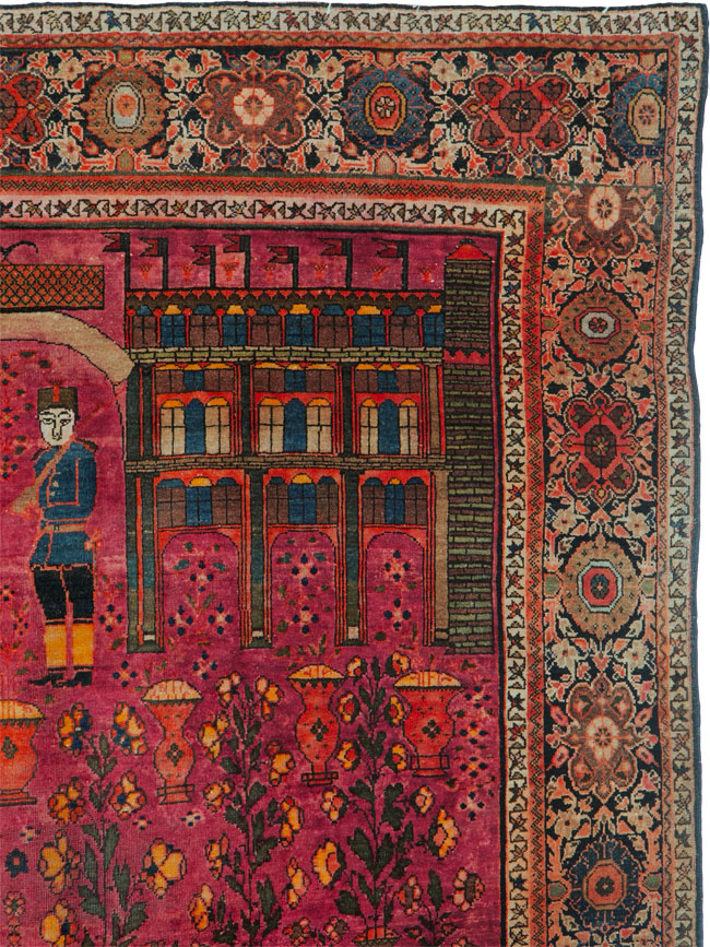 Antique Persian Sarouk Fereghan Pictorial Rug, No.17238 - Staging