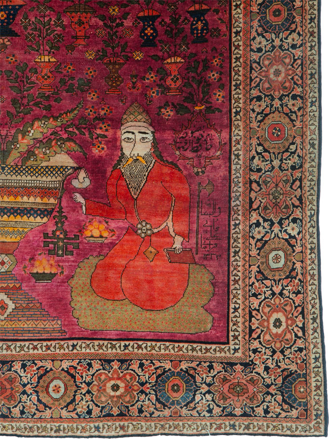 Antique Persian Sarouk Fereghan Pictorial Rug, No.17238 - Staging