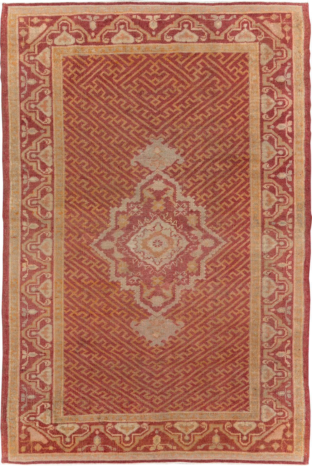Antique Turkish Oushak Accent Rug, No.17396 - Staging