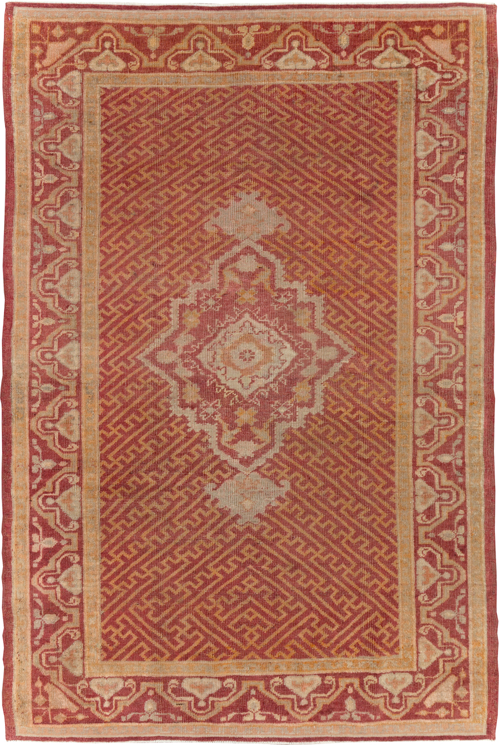 Antique Turkish Oushak Accent Rug, No.17396 - Staging